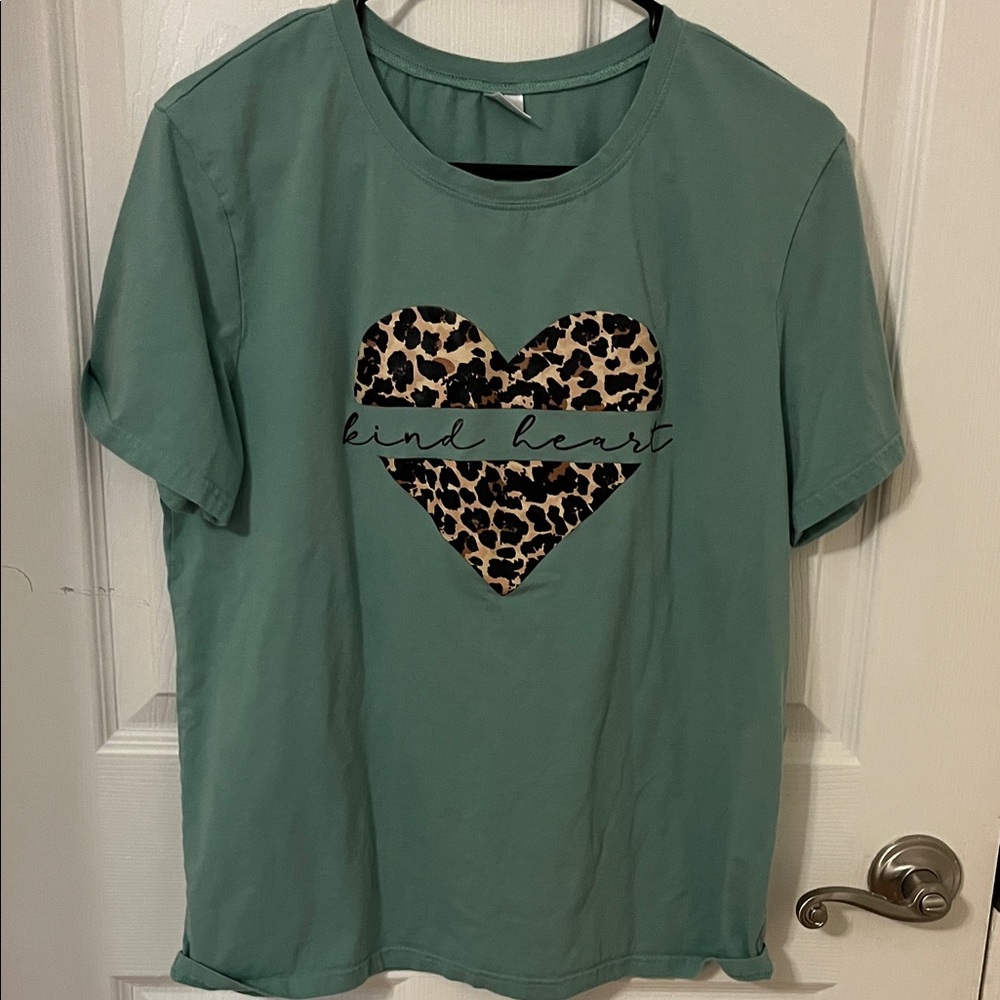 Green Tee with Leopard Heart Graphic